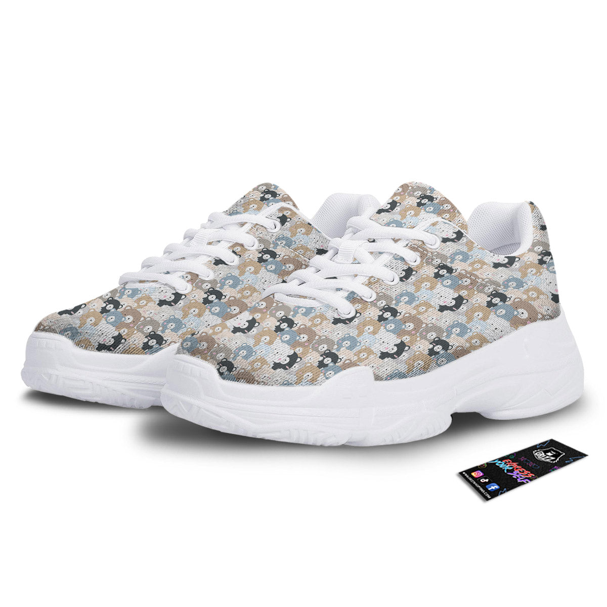 Bear Cute Print Pattern White Chunky Shoes-grizzshop