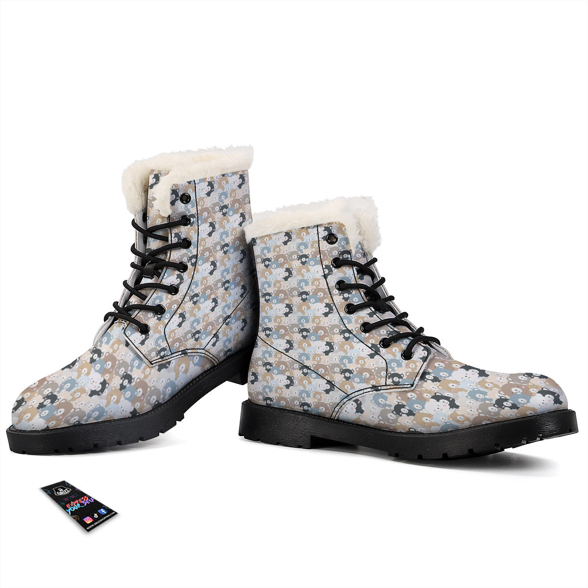 Bear Cute Print Pattern Winter Boots-grizzshop