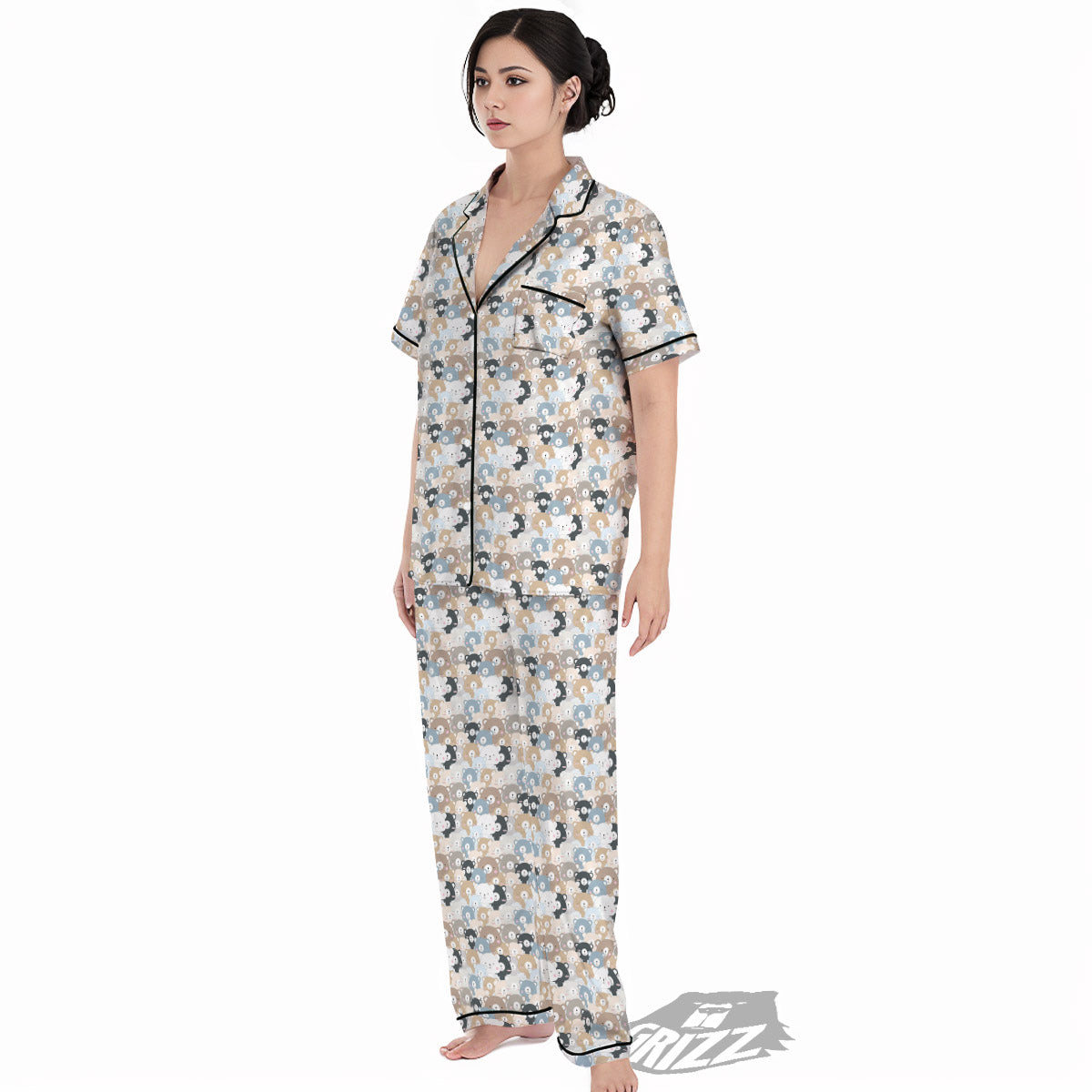 Bear Cute Print Pattern Women's Pajamas Set-grizzshop
