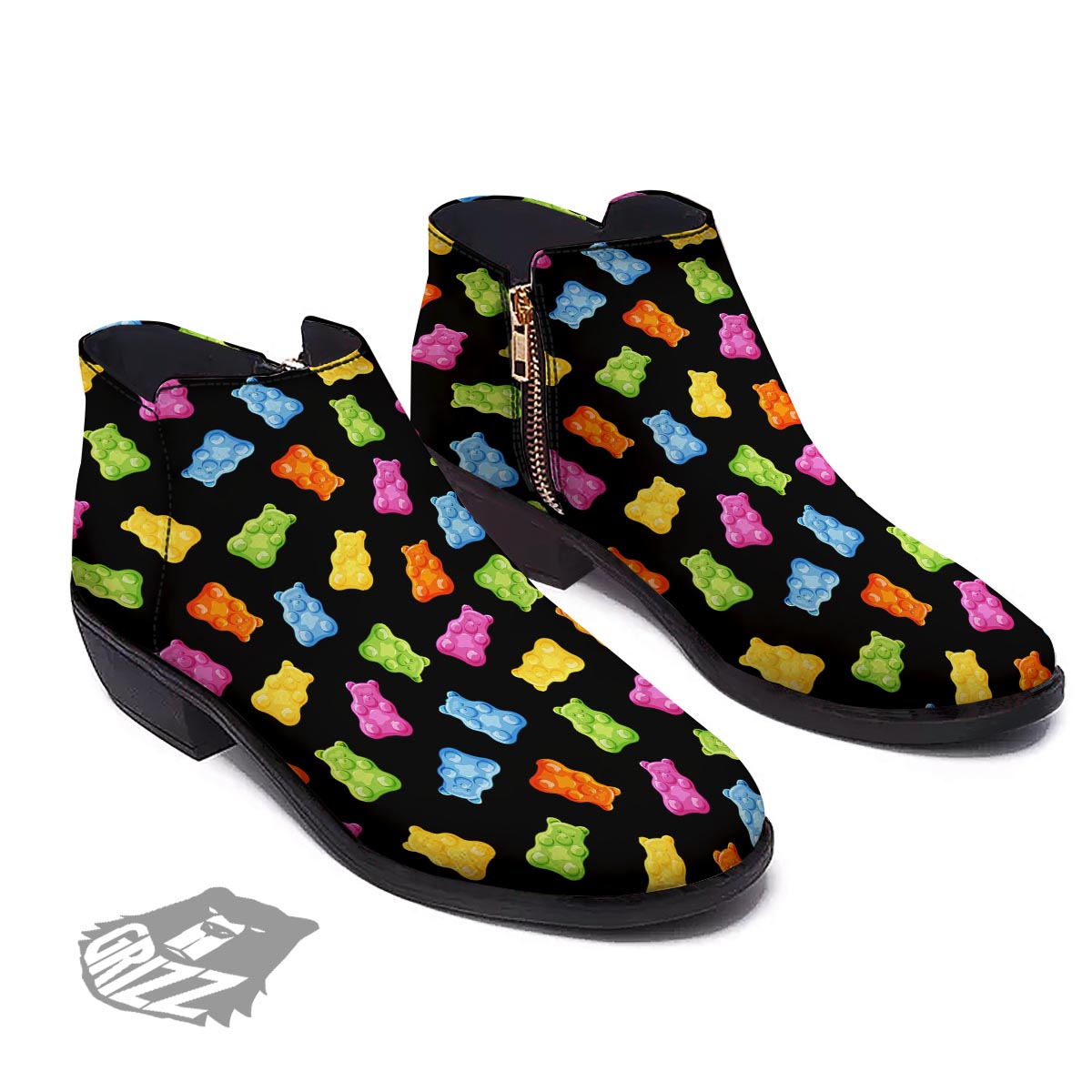 Bear Sweet Gummy Print Pattern Ankle Boots-grizzshop