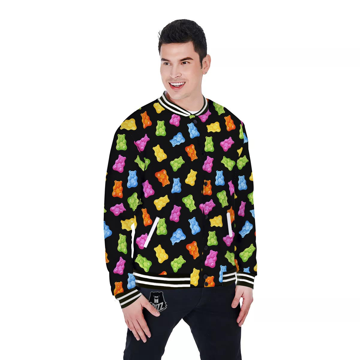 Bear Sweet Gummy Print Pattern Baseball Jacket-grizzshop