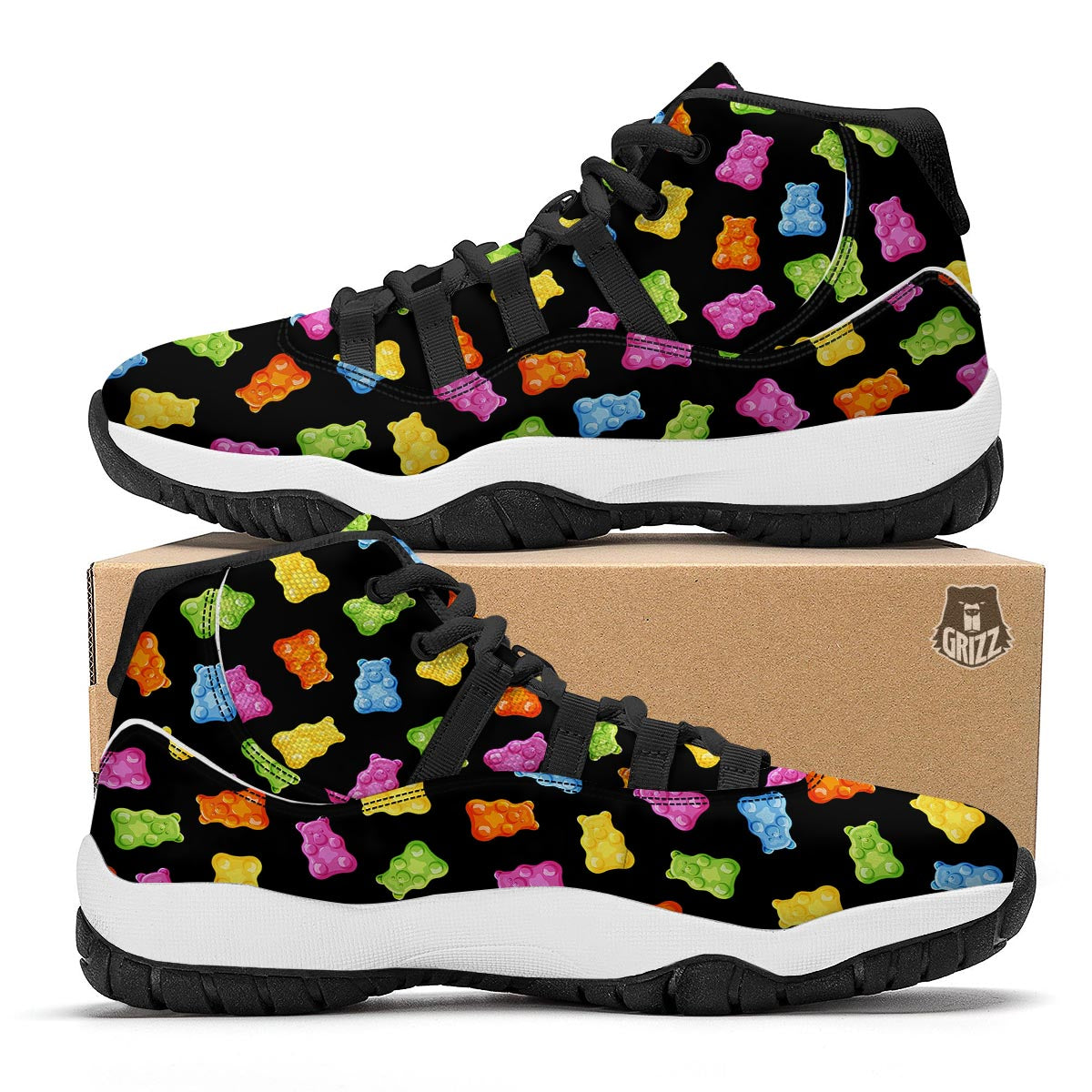 Bear Sweet Gummy Print Pattern Black Bball Shoes-grizzshop