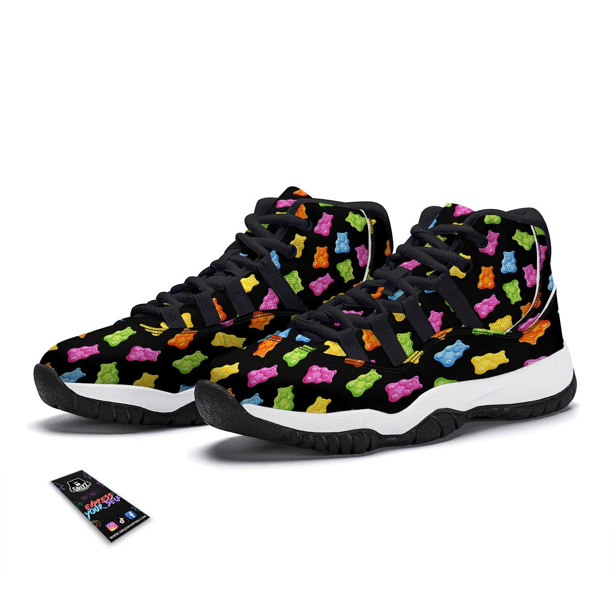 Bear Sweet Gummy Print Pattern Black Bball Shoes-grizzshop