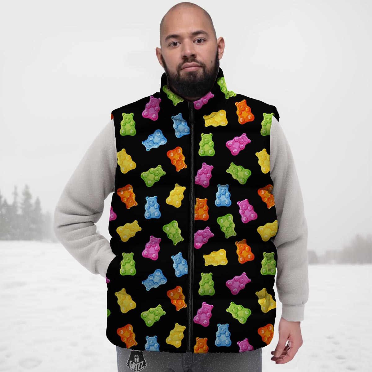Bear Sweet Gummy Print Pattern Down Vest