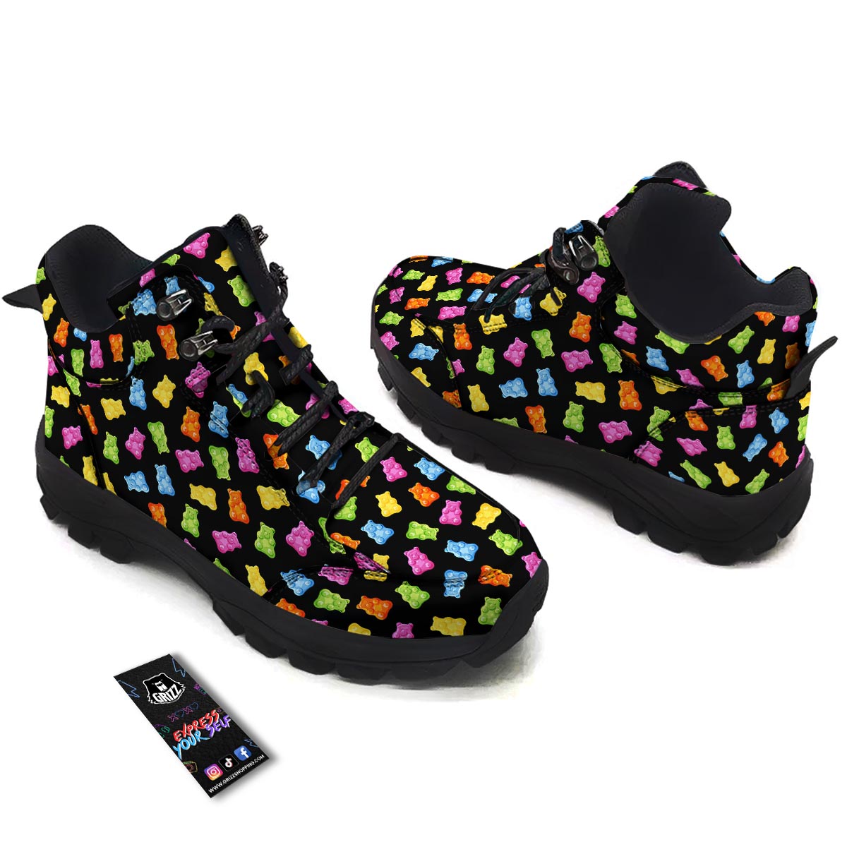 Bear Sweet Gummy Print Pattern Hiking Shoes-grizzshop
