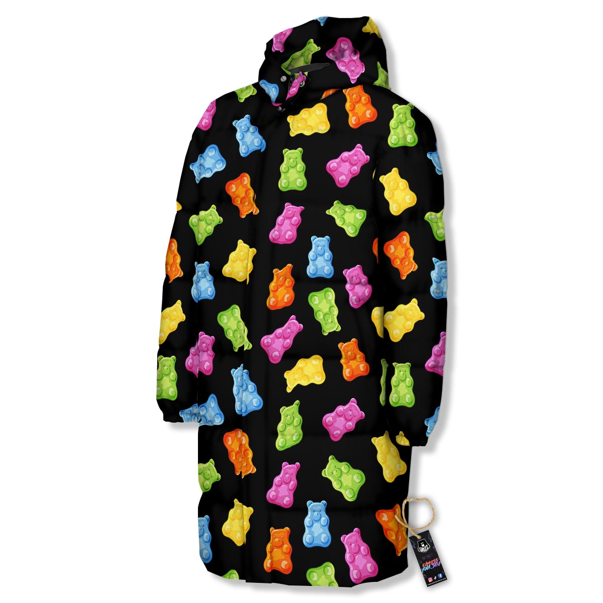 Bear Sweet Gummy Print Pattern Long Down Jacket-grizzshop