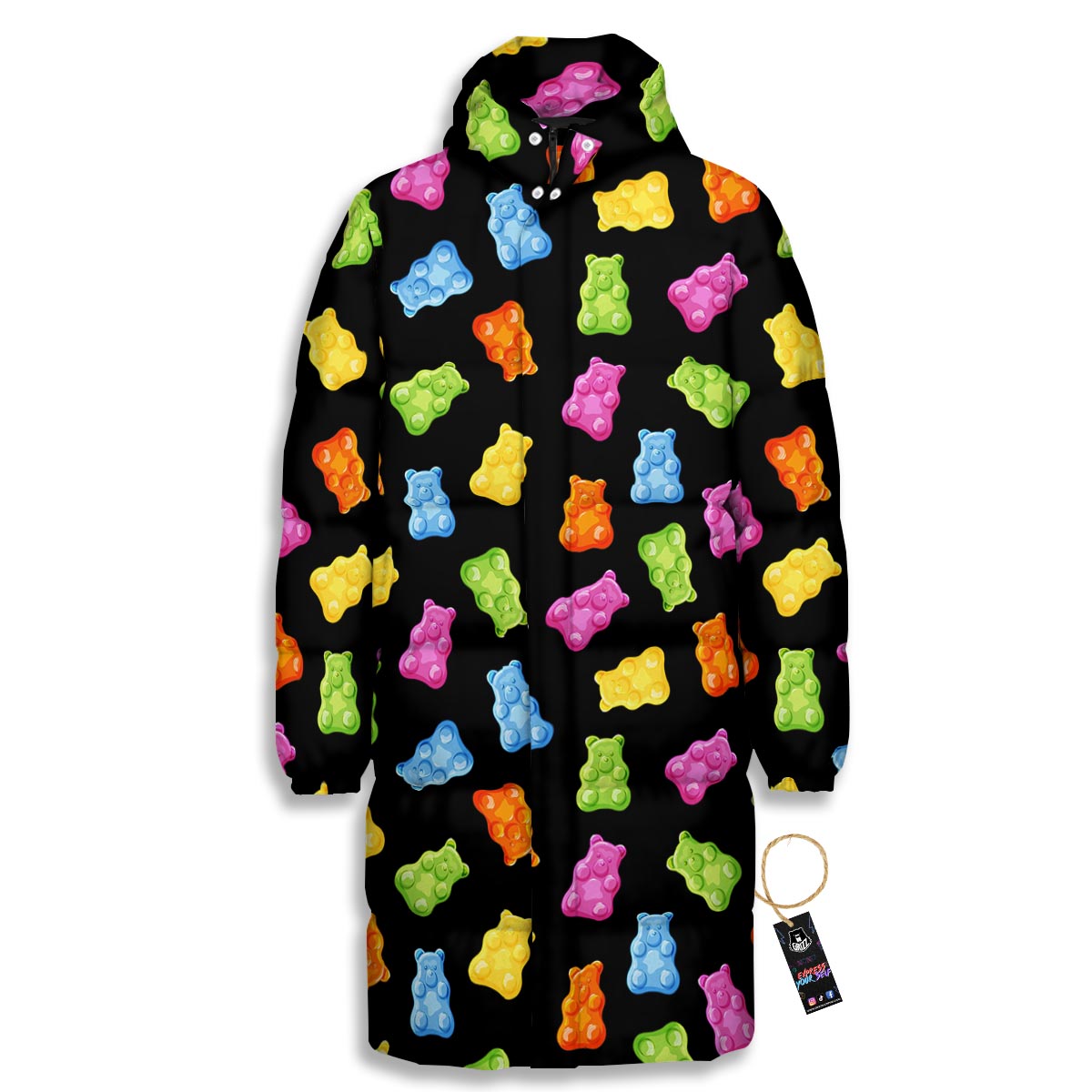 Bear Sweet Gummy Print Pattern Long Down Jacket-grizzshop