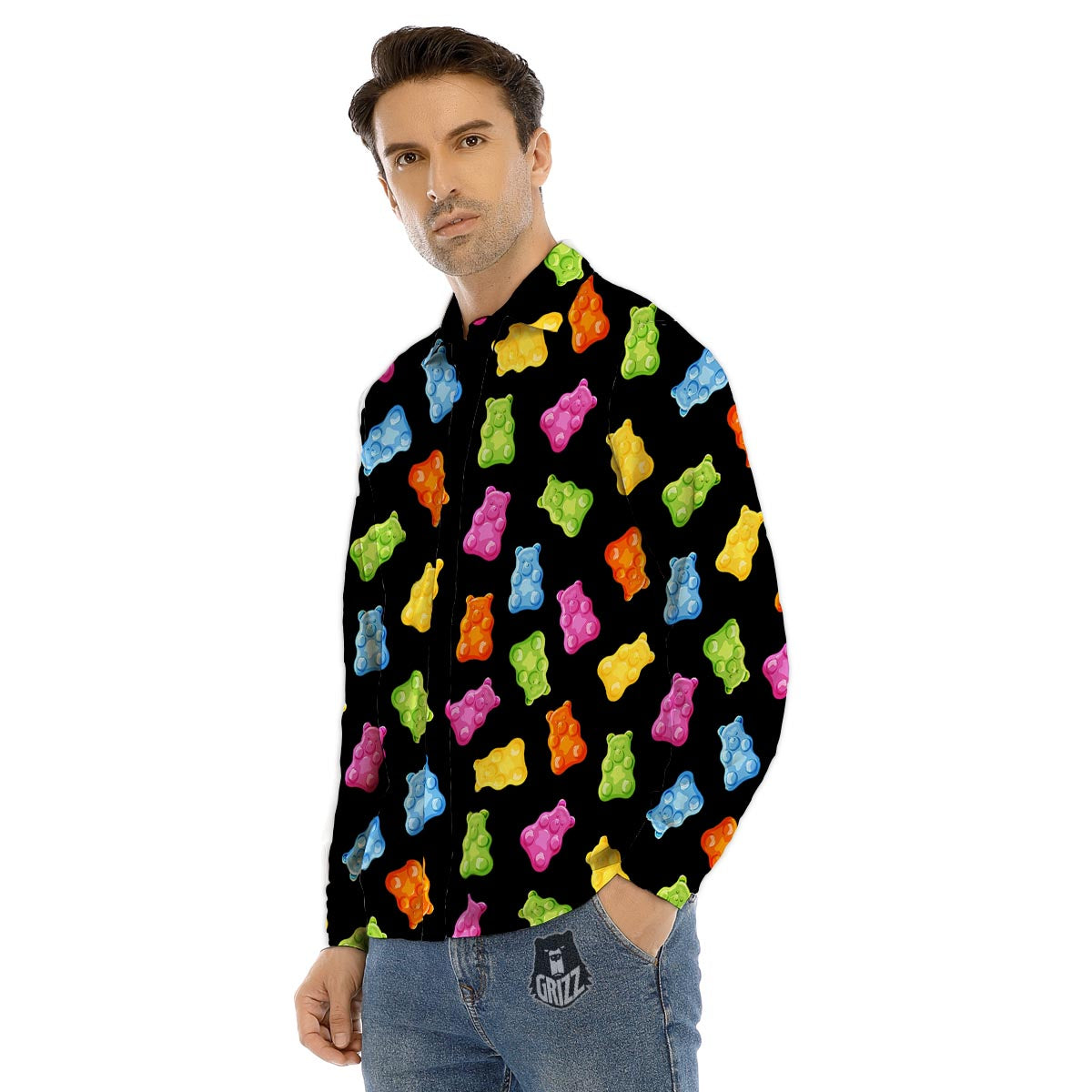 Bear Sweet Gummy Print Pattern Men's Dress Shirts-grizzshop