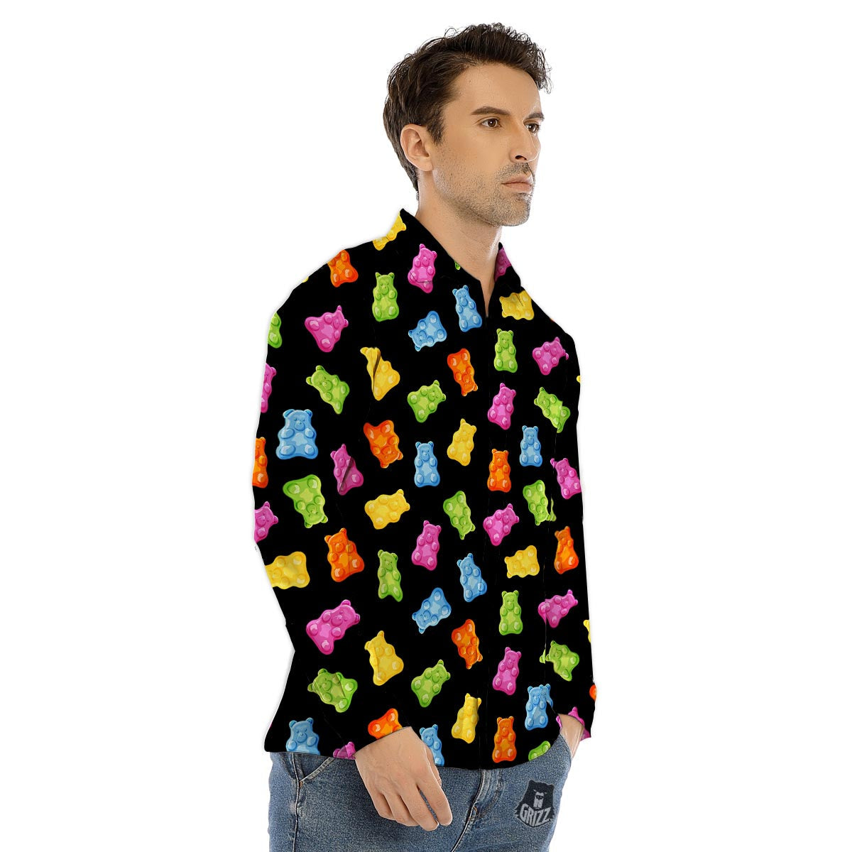 Bear Sweet Gummy Print Pattern Men's Dress Shirts-grizzshop