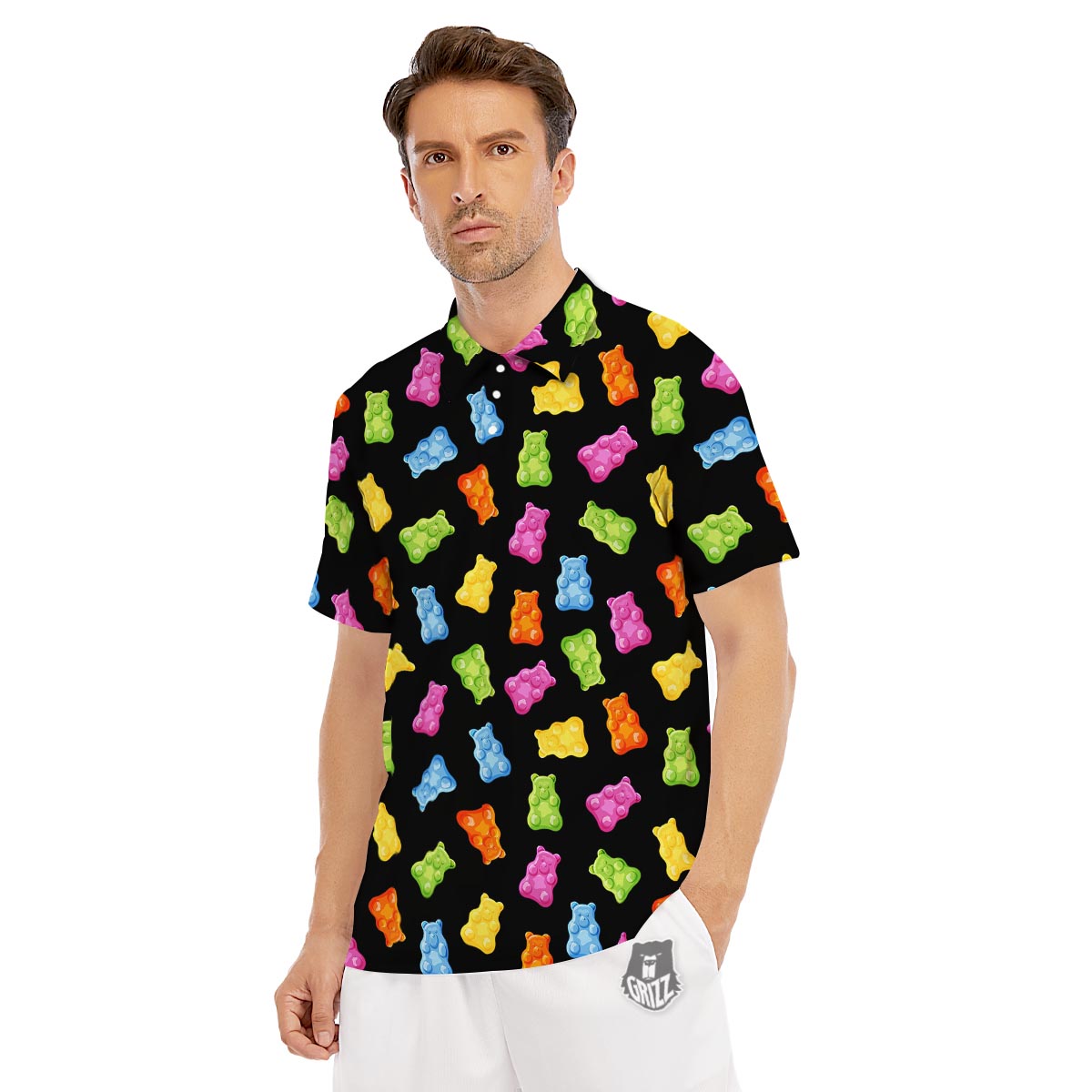 Bear Sweet Gummy Print Pattern Men's Golf Shirts-grizzshop
