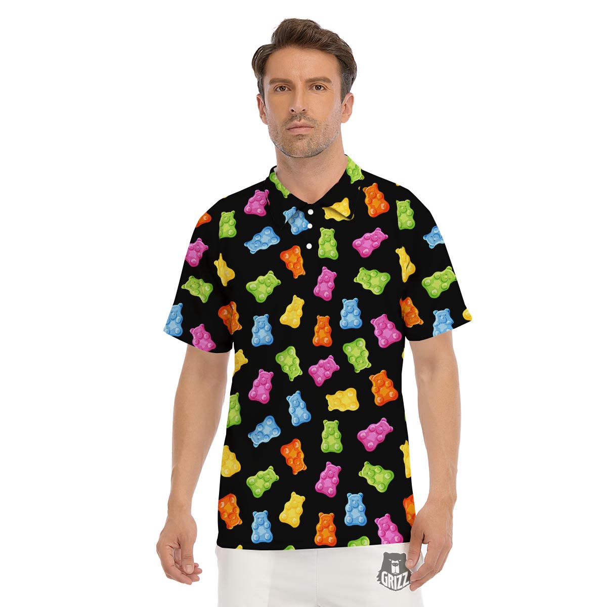 Bear Sweet Gummy Print Pattern Men's Golf Shirts-grizzshop