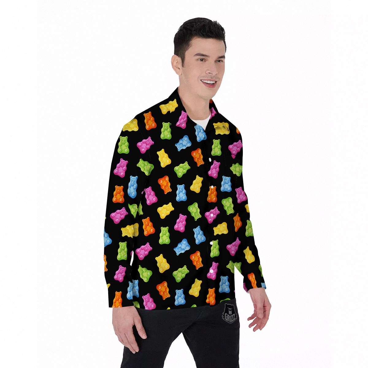 Bear Sweet Gummy Print Pattern Men's Long Sleeve Shirts-grizzshop