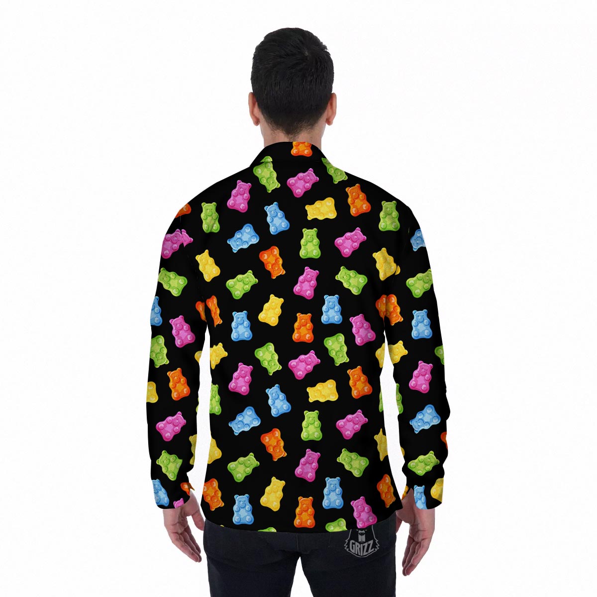 Bear Sweet Gummy Print Pattern Men's Long Sleeve Shirts-grizzshop