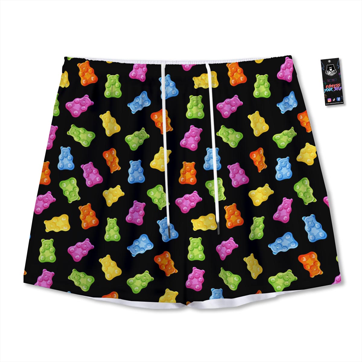 Bear Sweet Gummy Print Pattern Mesh Shorts