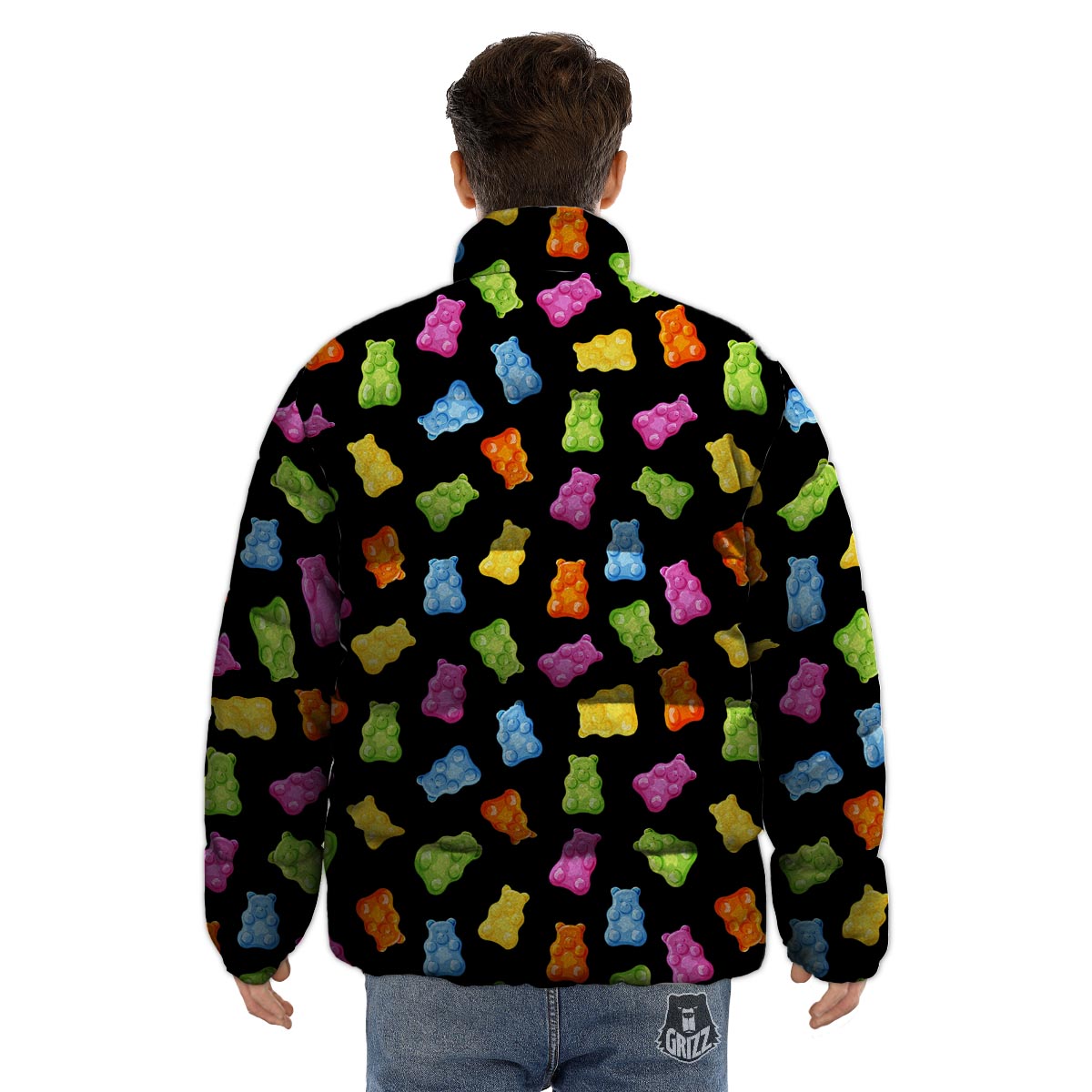 Bear Sweet Gummy Print Pattern Puffer Jacket-grizzshop