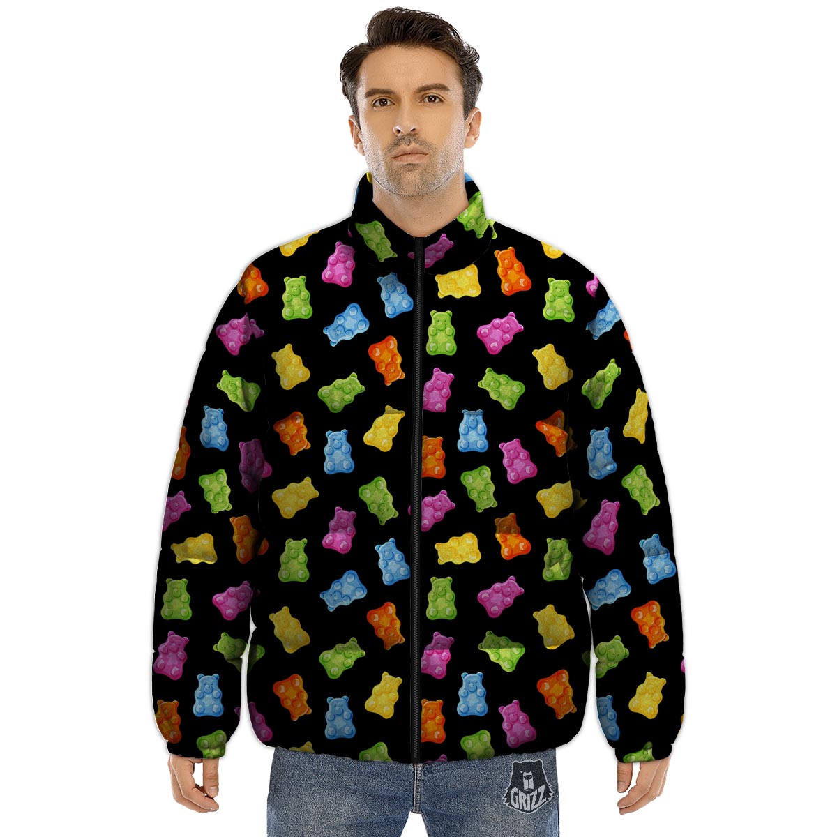 Bear Sweet Gummy Print Pattern Puffer Jacket-grizzshop