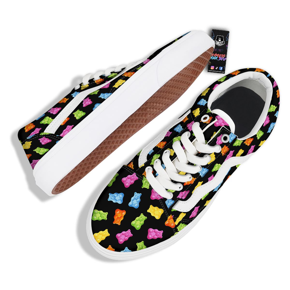 Bear Sweet Gummy Print Pattern Skate Shoes-grizzshop