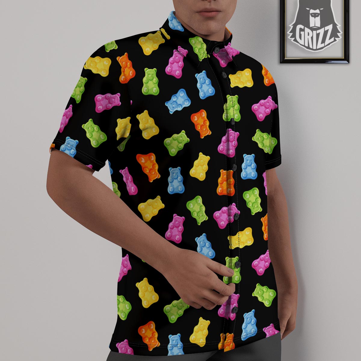 Bear Sweet Gummy Print Pattern Untucked Shirts-grizzshop
