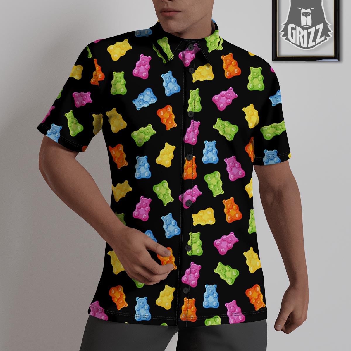 Bear Sweet Gummy Print Pattern Untucked Shirts-grizzshop