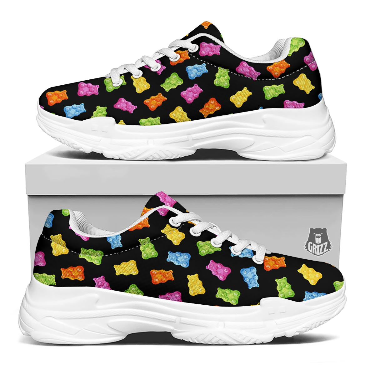 Bear Sweet Gummy Print Pattern White Chunky Shoes-grizzshop