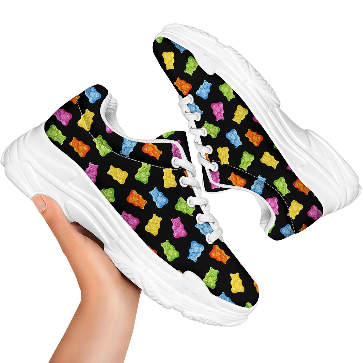 Bear Sweet Gummy Print Pattern White Chunky Shoes-grizzshop