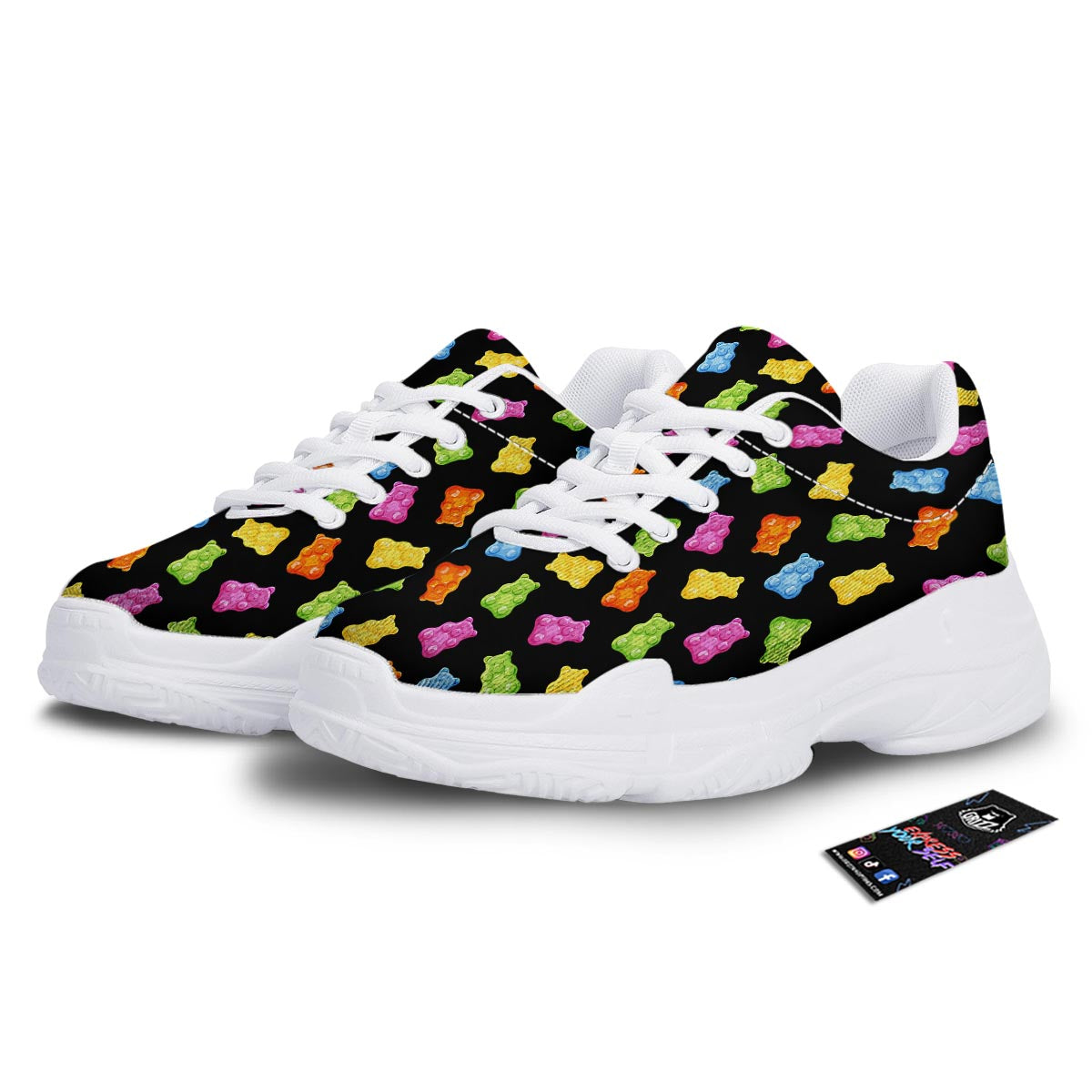 Bear Sweet Gummy Print Pattern White Chunky Shoes-grizzshop