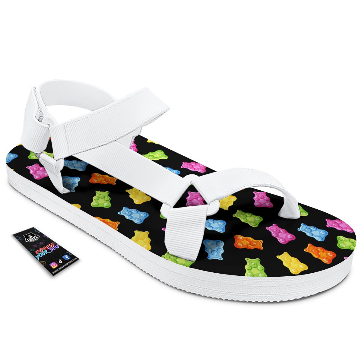 Bear Sweet Gummy Print Pattern White Open Toe Sandals-grizzshop