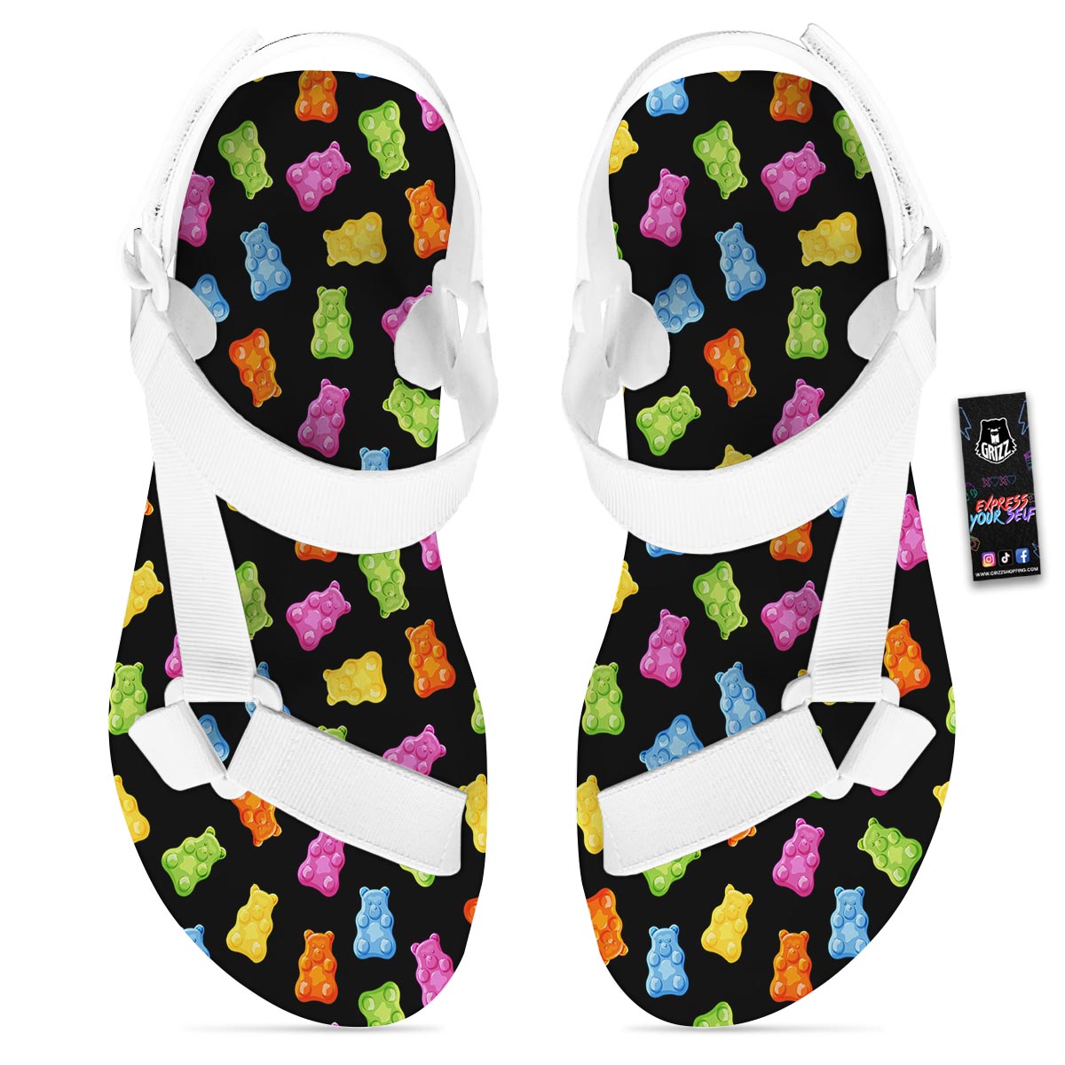 Bear Sweet Gummy Print Pattern White Open Toe Sandals-grizzshop
