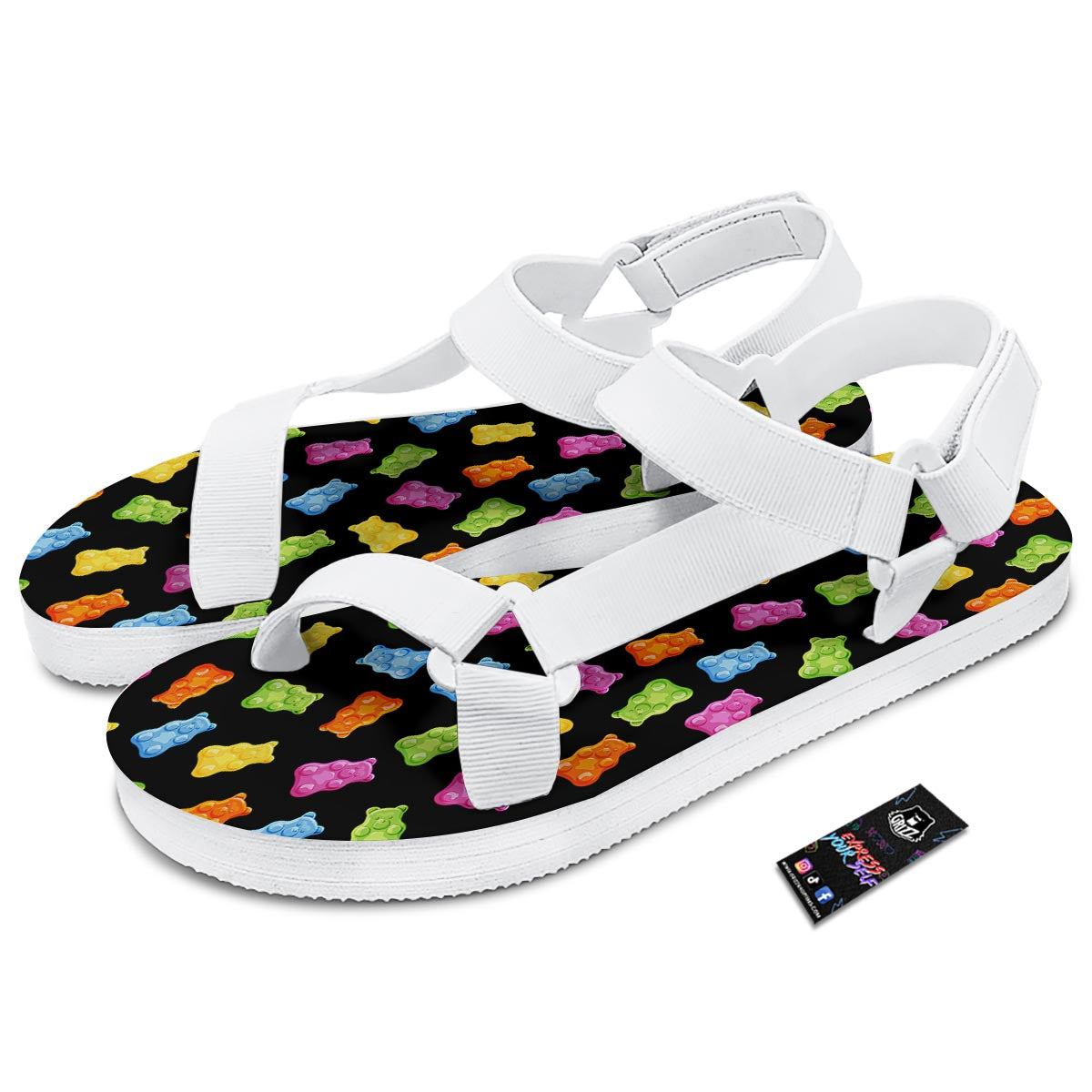 Bear Sweet Gummy Print Pattern White Open Toe Sandals-grizzshop