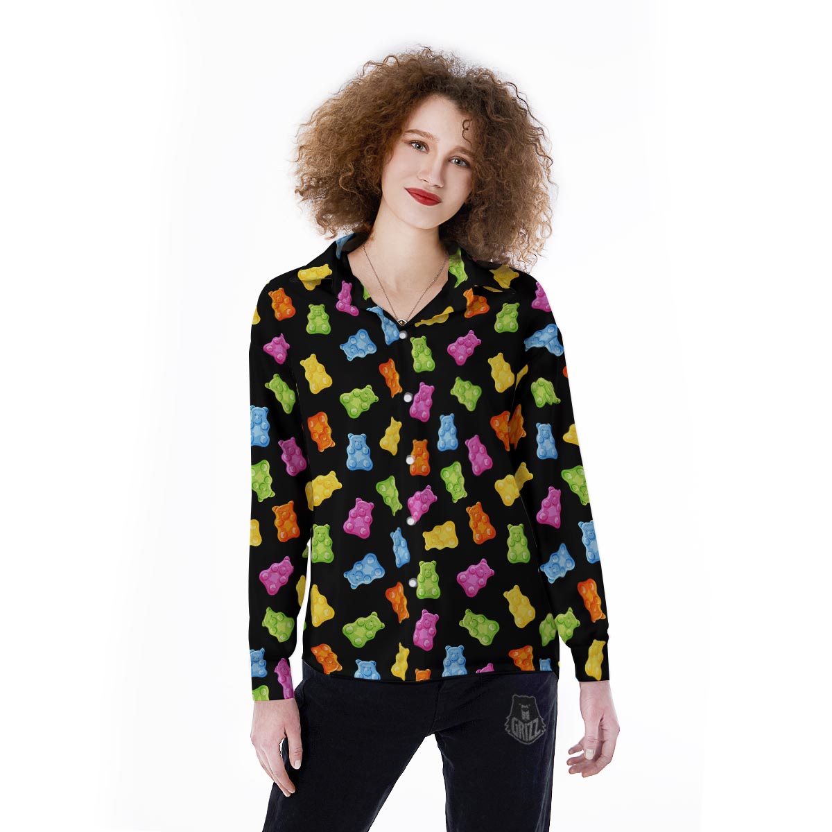 Bear Sweet Gummy Print Pattern Women's Long Sleeve Shirts-grizzshop