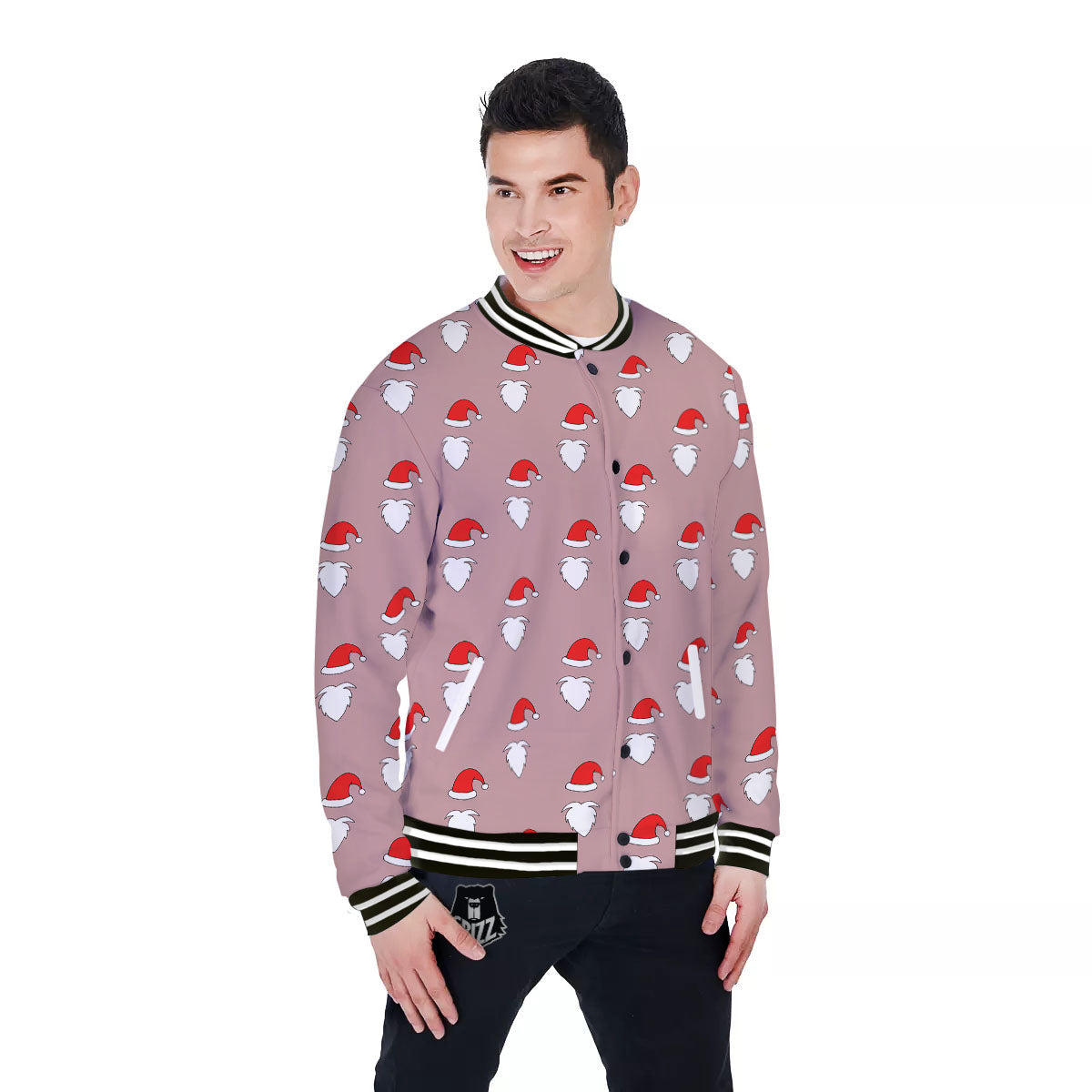 Beard Santa Claus Print Pattern Baseball Jacket-grizzshop