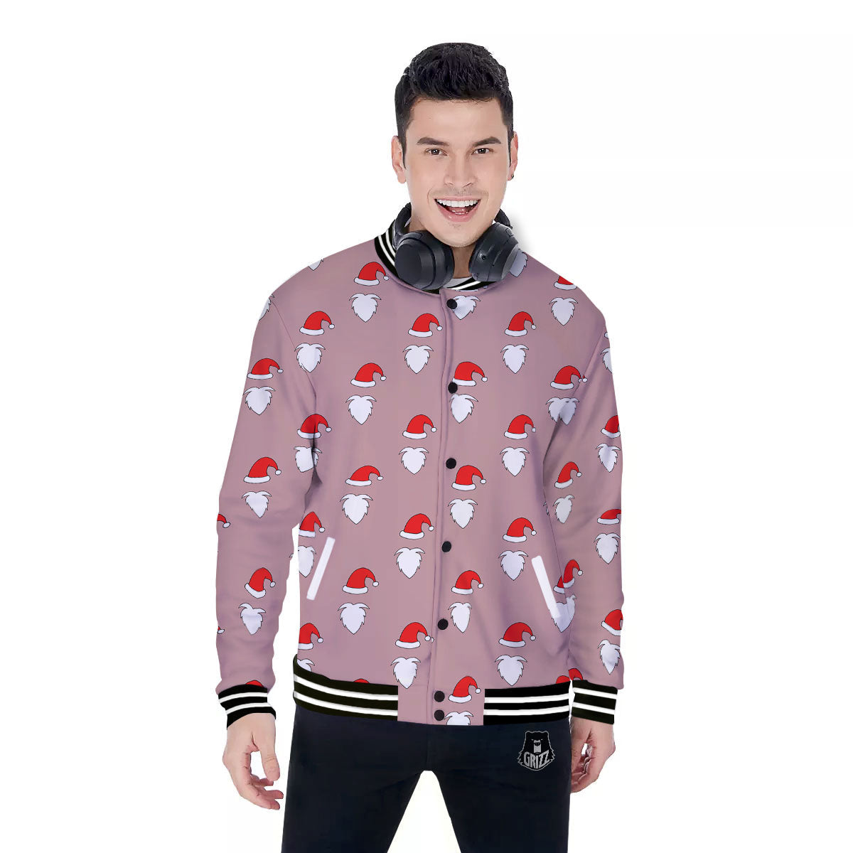 Beard Santa Claus Print Pattern Baseball Jacket-grizzshop