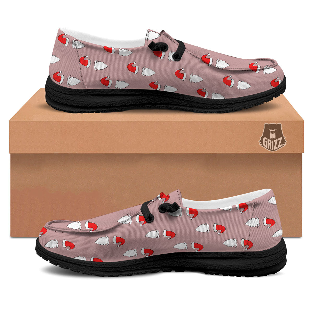 Beard Santa Claus Print Pattern Black Loafers-grizzshop