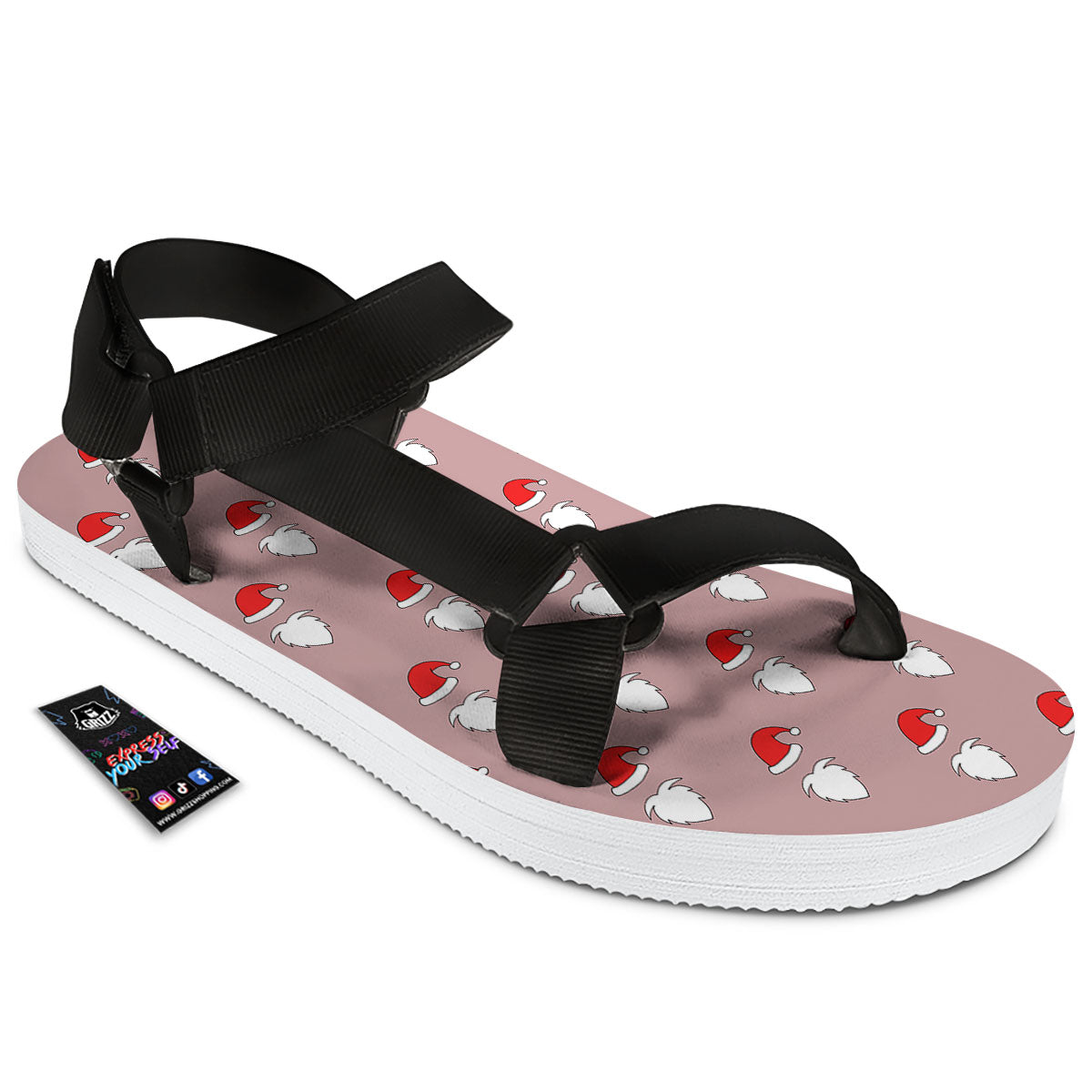 Beard Santa Claus Print Pattern Black Open Toe Sandals-grizzshop