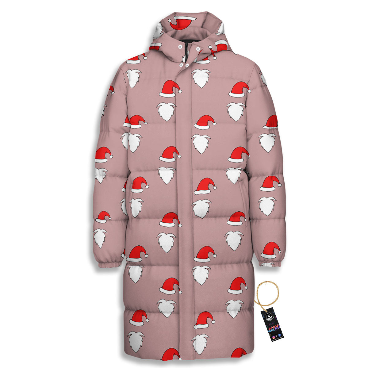 Beard Santa Claus Print Pattern Long Down Jacket-grizzshop
