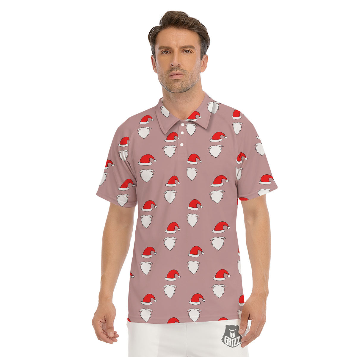 Beard Santa Claus Print Pattern Men's Golf Shirts-grizzshop