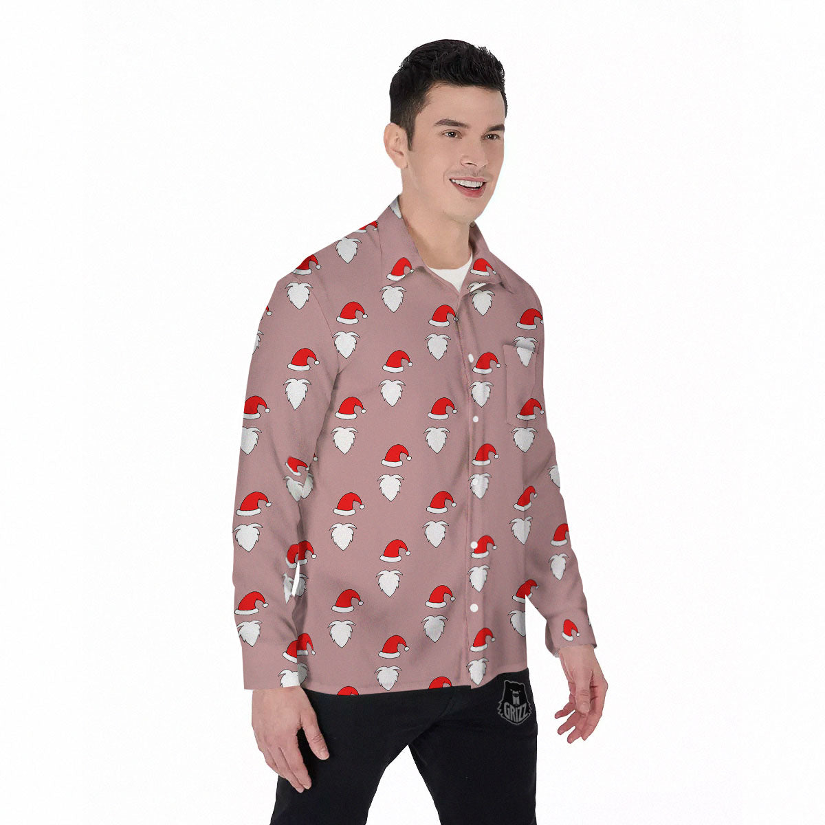 Beard Santa Claus Print Pattern Men's Long Sleeve Shirts-grizzshop