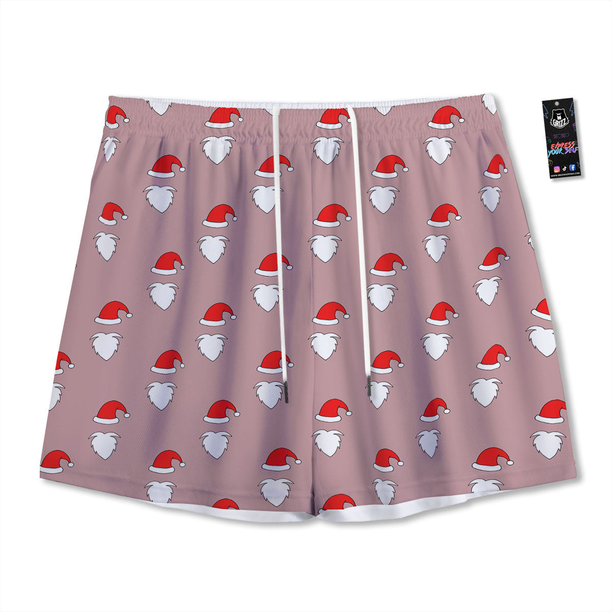 Beard Santa Claus Print Pattern Mesh Shorts