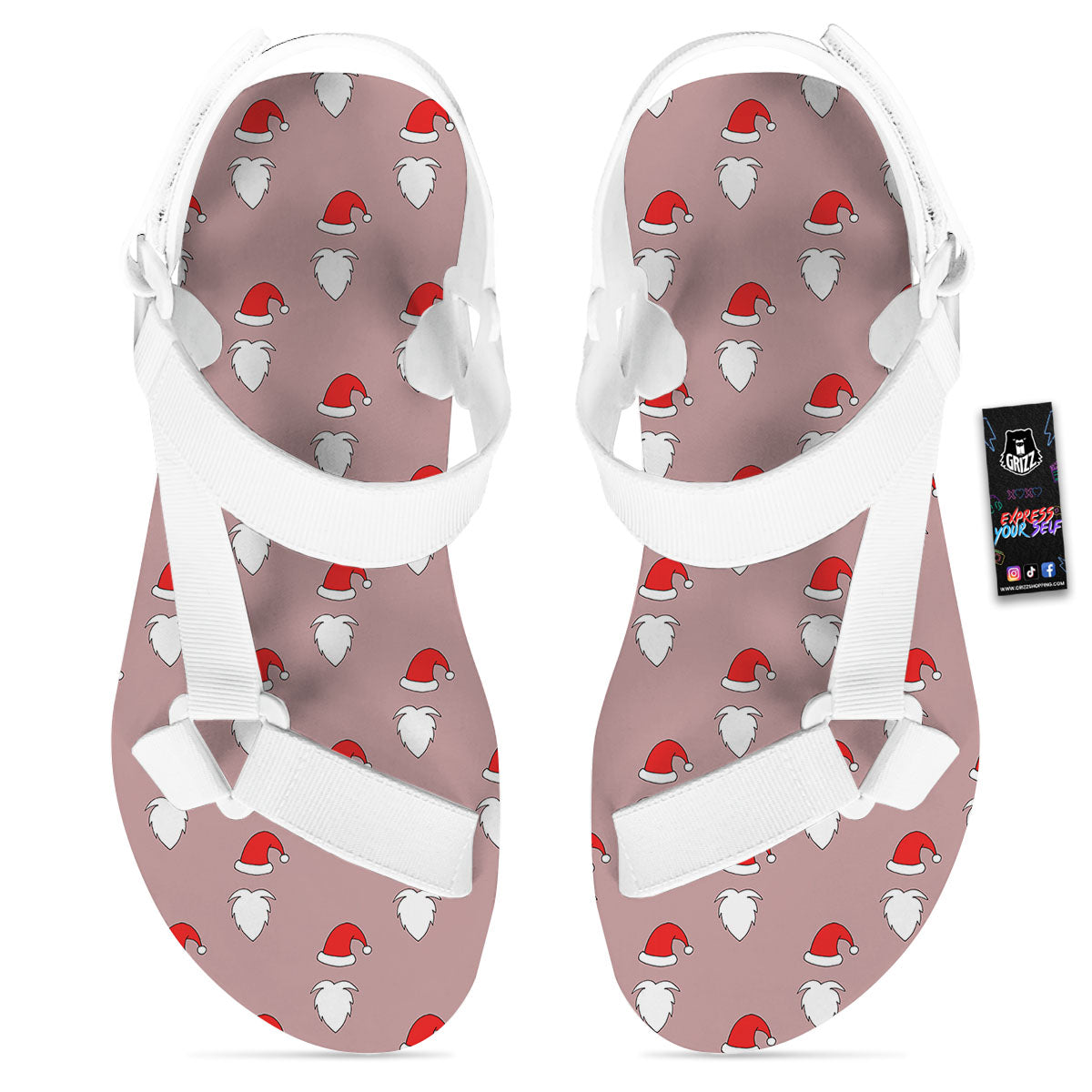 Beard Santa Claus Print Pattern White Open Toe Sandals-grizzshop