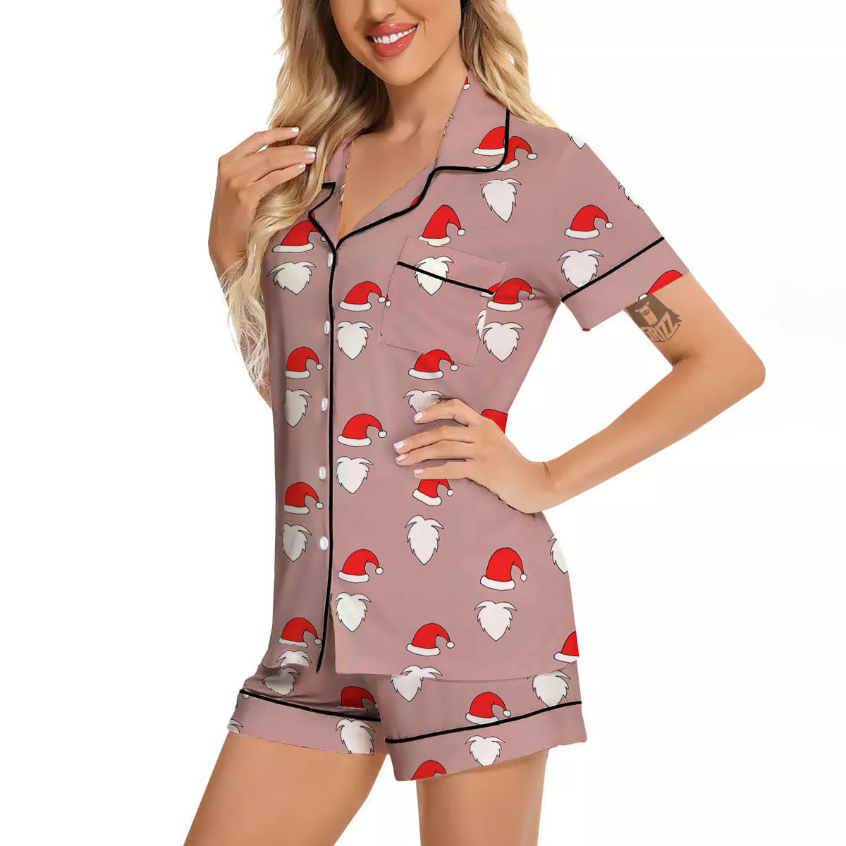 Beard Santa Claus Print Pattern Women Silk Pajamas-grizzshop