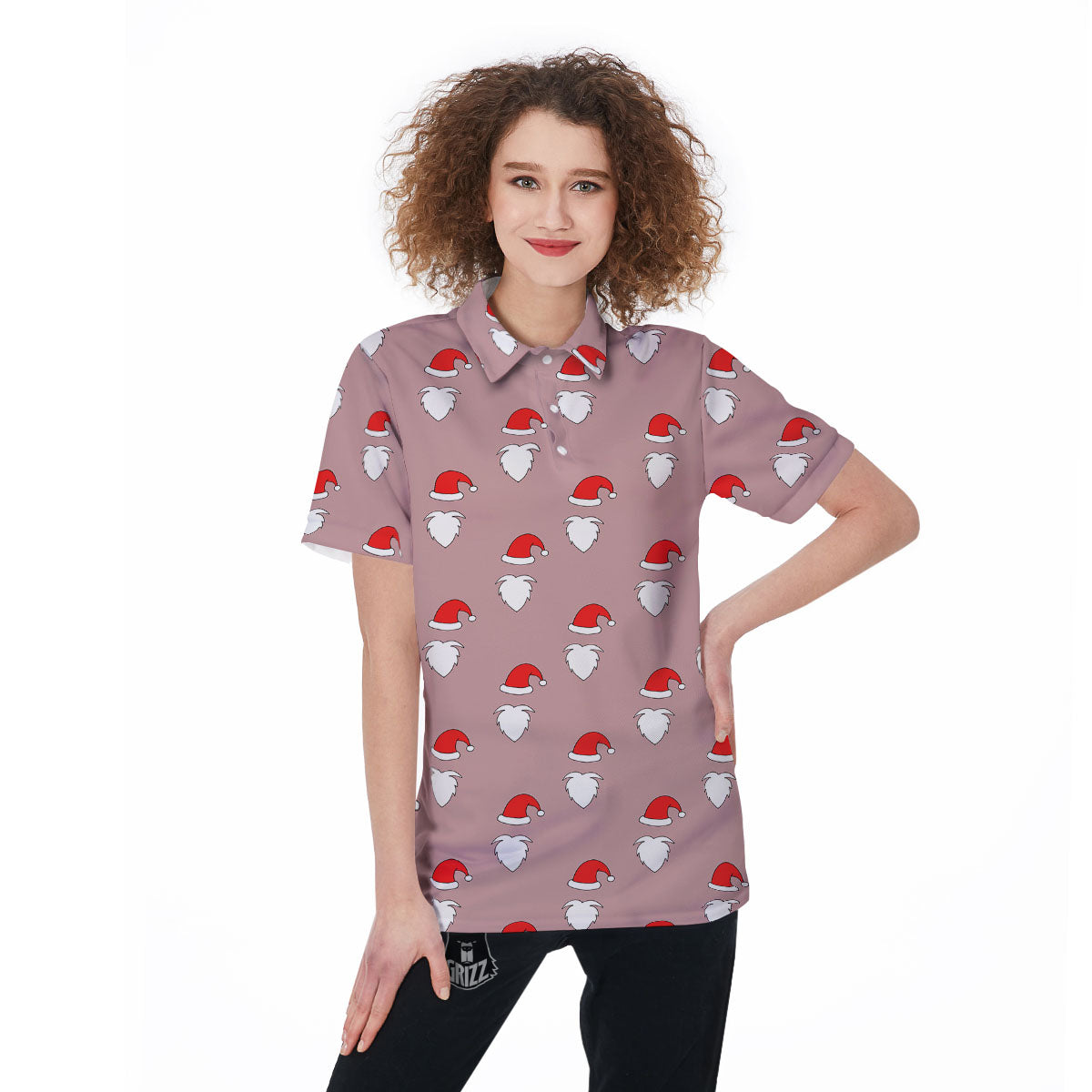 Beard Santa Claus Print Pattern Women's Golf Shirts-grizzshop