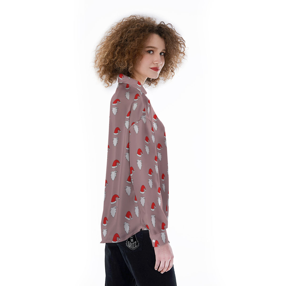 Beard Santa Claus Print Pattern Women's Long Sleeve Shirts-grizzshop