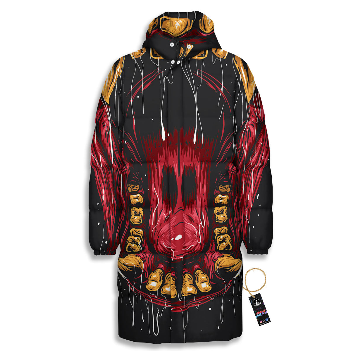 Beast Mouth Open Print Long Down Jacket-grizzshop