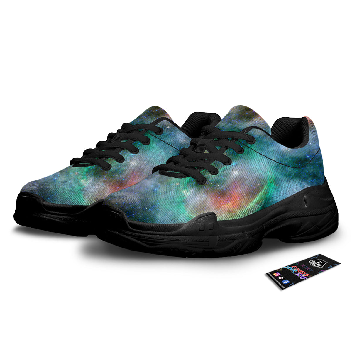 Beauty Of Outer Space Print Black Chunky Shoes-grizzshop