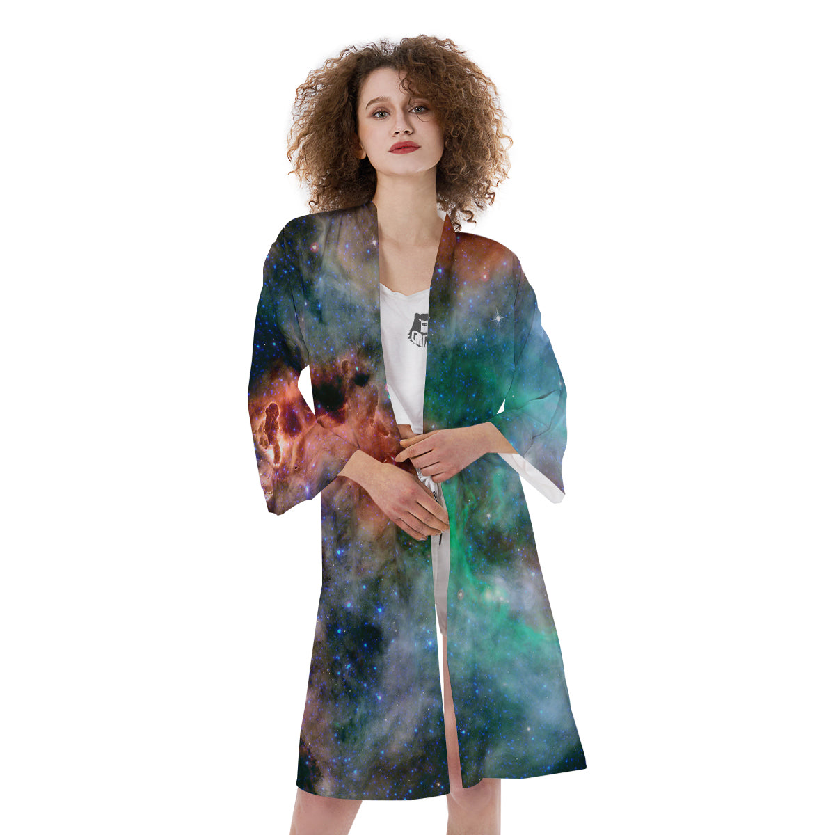 Beauty Of Outer Space Print Kimono-grizzshop