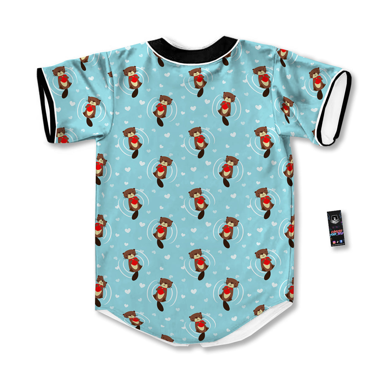 Beaver And Heart Print Pattern Baseball Jersey-grizzshop