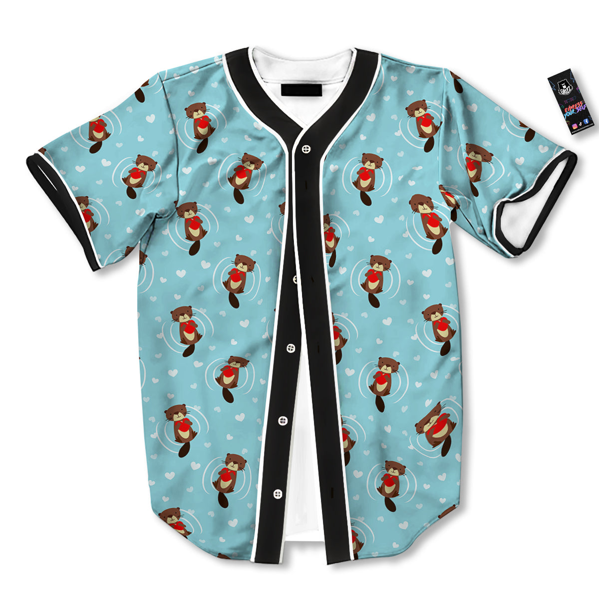 Beaver And Heart Print Pattern Baseball Jersey-grizzshop