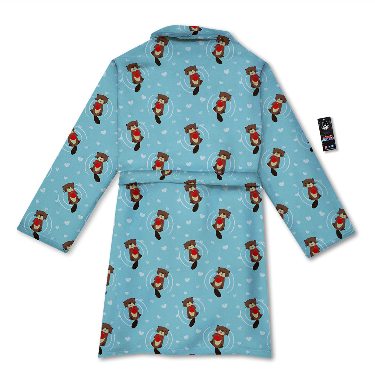 Beaver And Heart Print Pattern Bathrobe-grizzshop