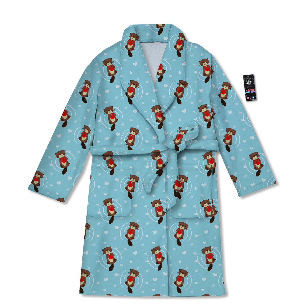 Beaver And Heart Print Pattern Bathrobe-grizzshop
