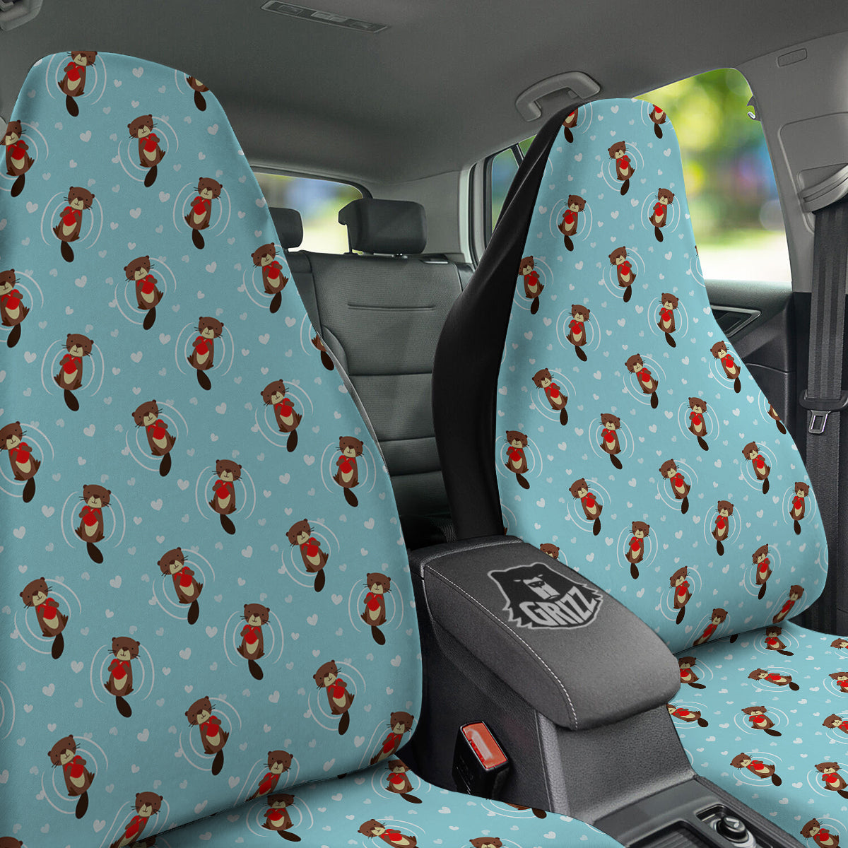 Beaver And Heart Print Pattern Car Seat Covers-grizzshop